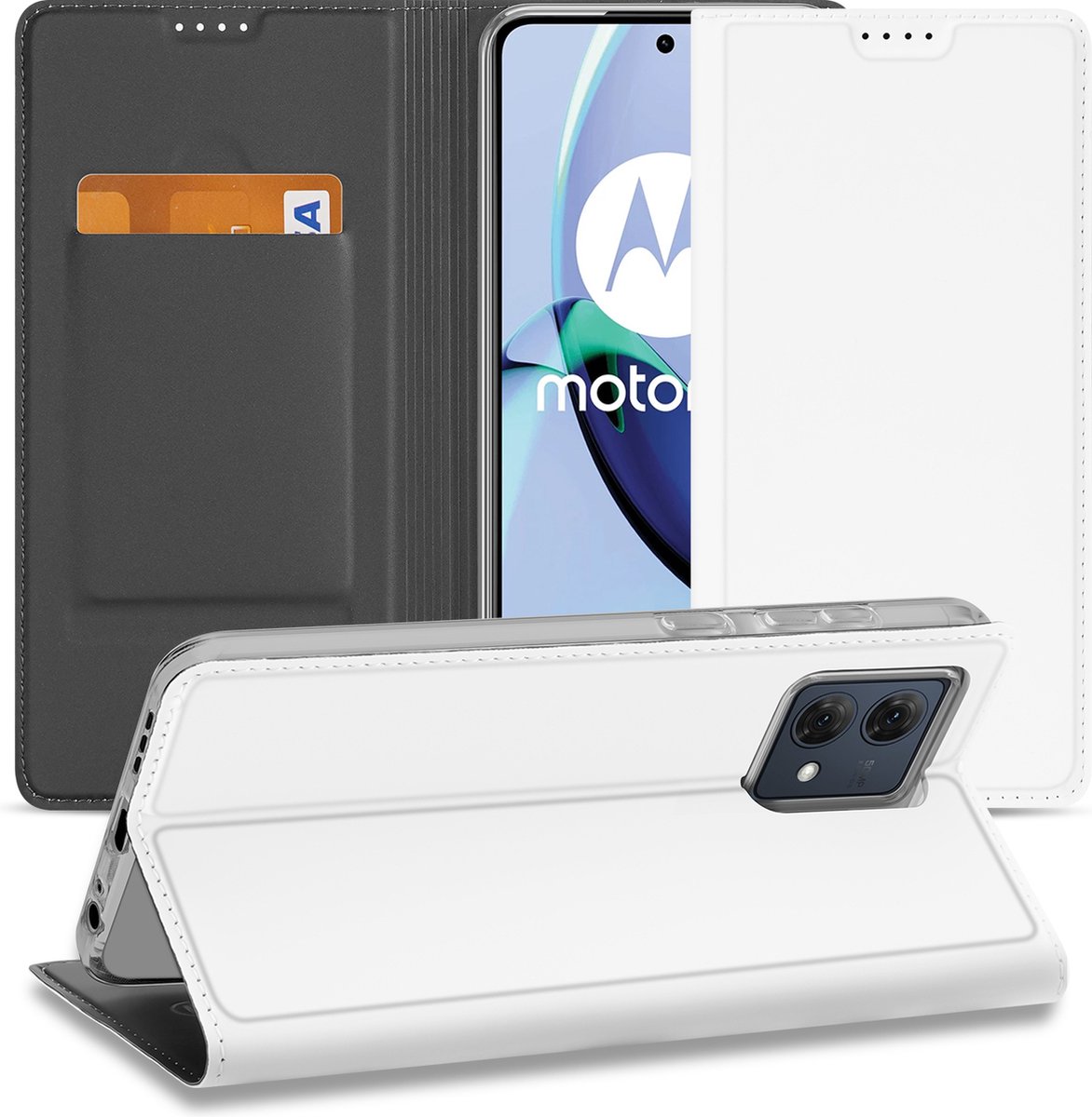 Stand Case Hoesje Motorola Moto G84 Wit met Pashouder