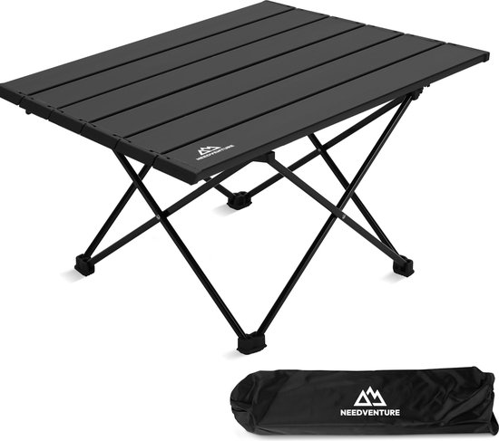 NEEDVENTURE® Campingtafel Inklapbaar - Kampeertafel Opvouwbaar - Inklapbare Tafel - Vouwtafel - Lichtgewicht Aluminium - Picknicktafel Kinderen - Zwart - 68x46x41cm - Large