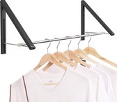 Uitschuifbaar kledingrek - Opvouwbaar wandgemonteerd kledingrek voor wasruimte Kledingkast Aluminium 2 manden met stang (zwart)