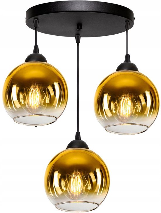 Hanglamp Industrieel voor Woonkamer, Eetkamer - Glas - 3-lichts - Zwart Goud Transparant