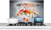 Spatscherm keuken 80x55 cm - Kookplaat achterwand Groenten - Water - Komkommer - Muurbeschermer - Spatwand fornuis - Hoogwaardig aluminium