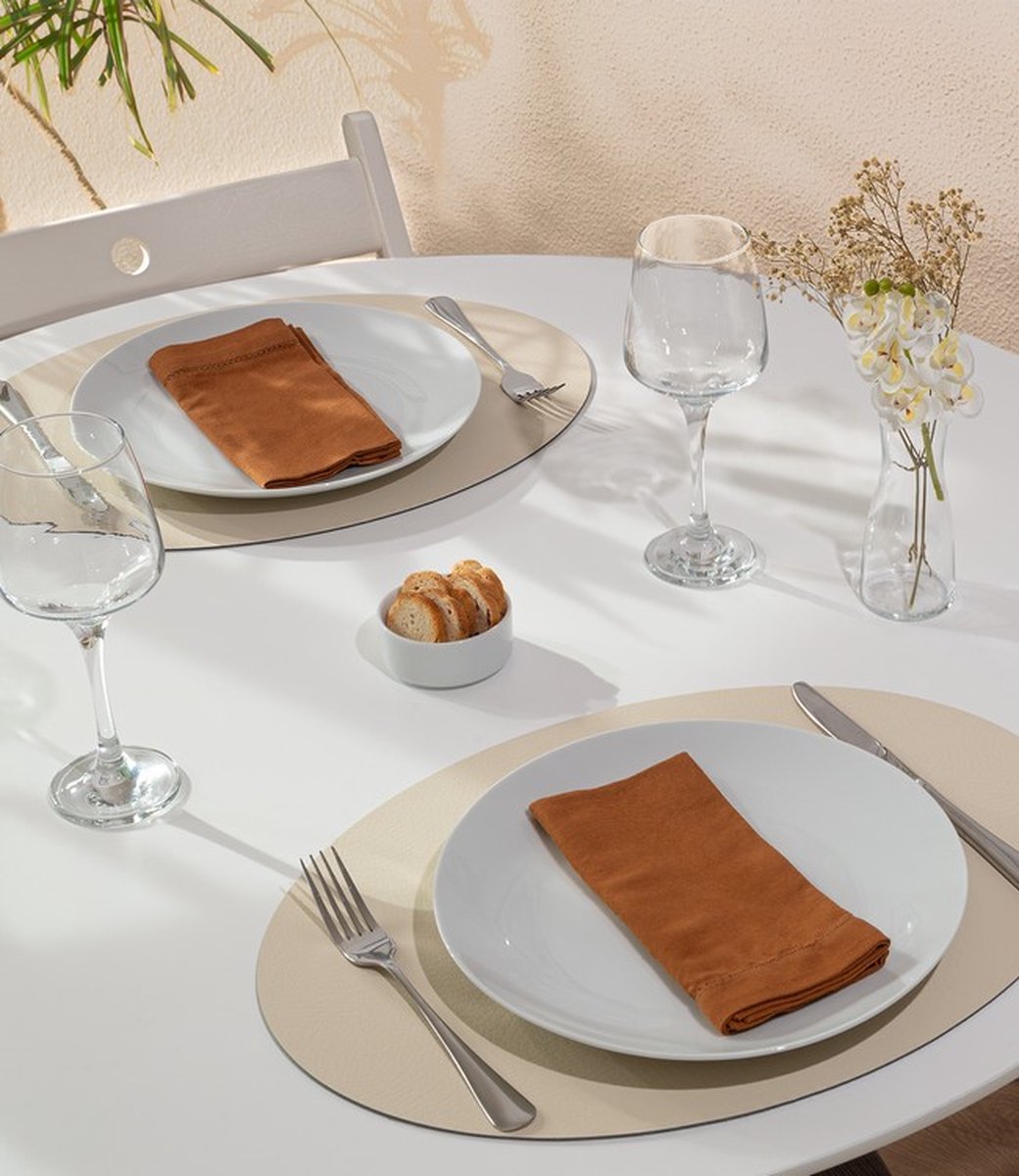 Placemat Set Ovaal - Gerecycled Leer - 28,5 x 43,5 cm - 4 Stuks - Cookie