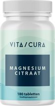 VitaCura® Magnesium Tabletten | 180 stuks | 200mg magnesium citraat | 100% Natuurlijk | Vermindert spierkramp, stress, slapeloosheid