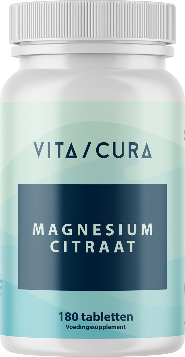 Goedkoopste VitaCura® Magnesium Tabletten | 180 stuks | 200mg magnesium citraat | 100 Natuurlijk | Vermindert spierkramp, stress, slapeloosheid