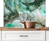 Spatscherm - Groen - Goud - Marmer print look - Achterwand keuken - Luxe - Spatwand - Keuken - Natuursteen - 100x65 cm