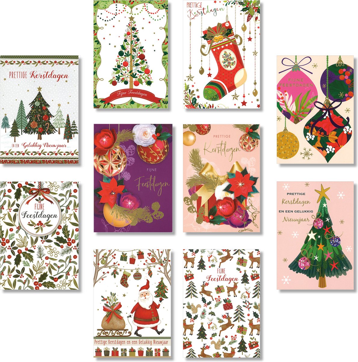 Cardeau - 50 dubbele Kerstkaarten en Nieuwjaarskaarten - Foliedruk - 5 doosjes - 10 motieven - 10,5 x 14,5 cm