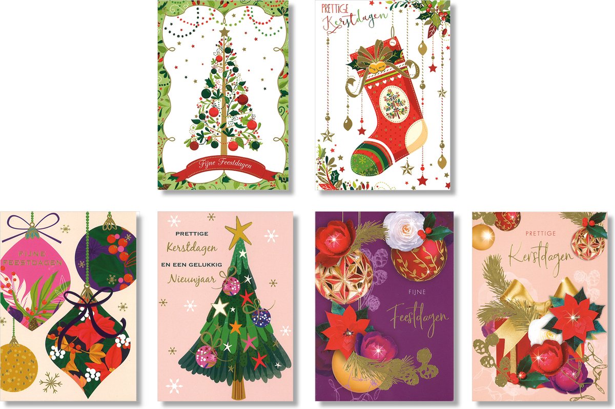 Cardeau - 30 dubbele Kerstkaarten en Nieuwjaarskaarten - Foliedruk - 3 doosjes - 6 motieven - 10,5 x 14,5 cm