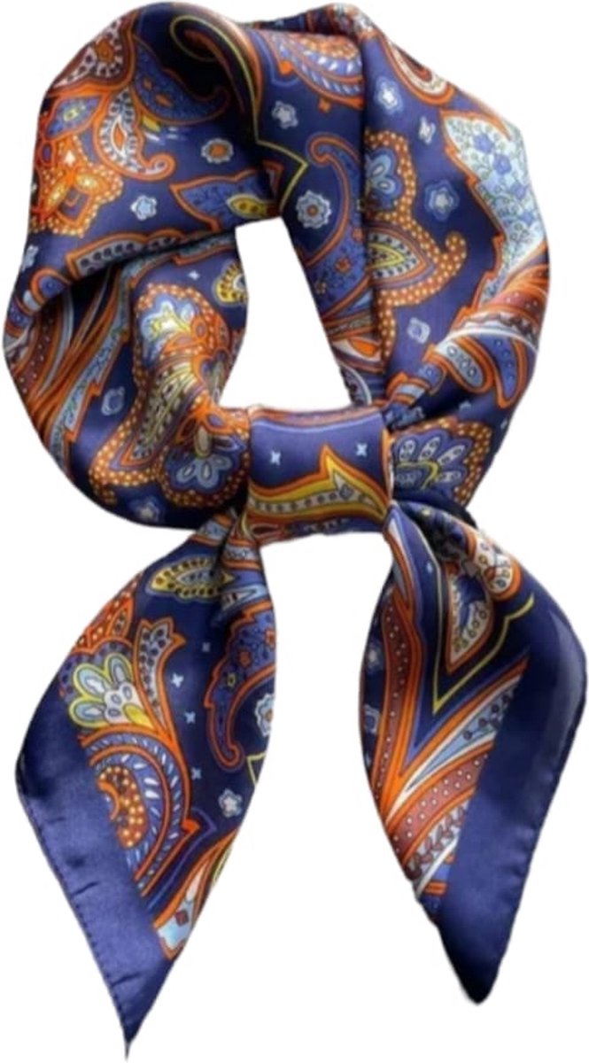 Mooie Dames Neksjaaltje Blauw 70X70 cm -Silk feeling design Print- Youhomy accessoires sjaal - Sjaaltje Satijn| Vierkante Sjaal voor Vrouwen | Neksjaal | Klein Sjaaltje | Dames Halsdoek | Valentijnscadeau vrouwen