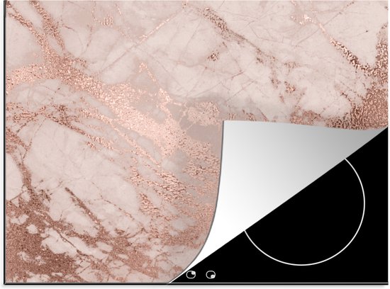 KitchenYeah® Inductie beschermer 60x50 cm - Marmer print - Roze - Luxe - Marmerlook - Glitter - Design - Kookplaataccessoires - Afdekplaat voor kookplaat - Inductiebeschermer - Inductiemat - Inductieplaat mat