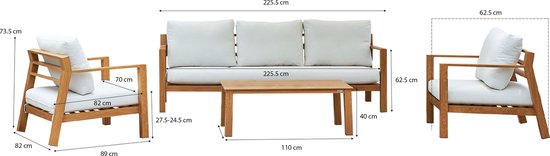 AXI Orla Canapé de jardin 4 pièces Aspect bois/beige - 2 Fauteuils de jardin et 1 canapé avec table - Structure en aluminium thermolaqué - 5 Personnes