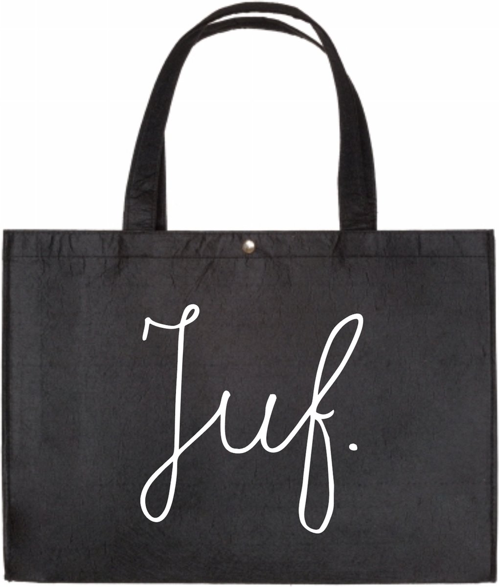 Tas Voor De Juf - Juf. - Zwarte Vilten Tas A3 - Juf Bedankt Cadeau - Bedankje Juf Kado - Vilten Shopper  A3 Formaat - Zwart Vilten Tas Met Hengsels
