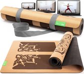 Kurk yogamat met natuurlijk rubber – duurzame yogamat antislip vrij van schadelijke stoffen met anti-slip zones – incl. matband – yogamat kurk kurkmatten yoga