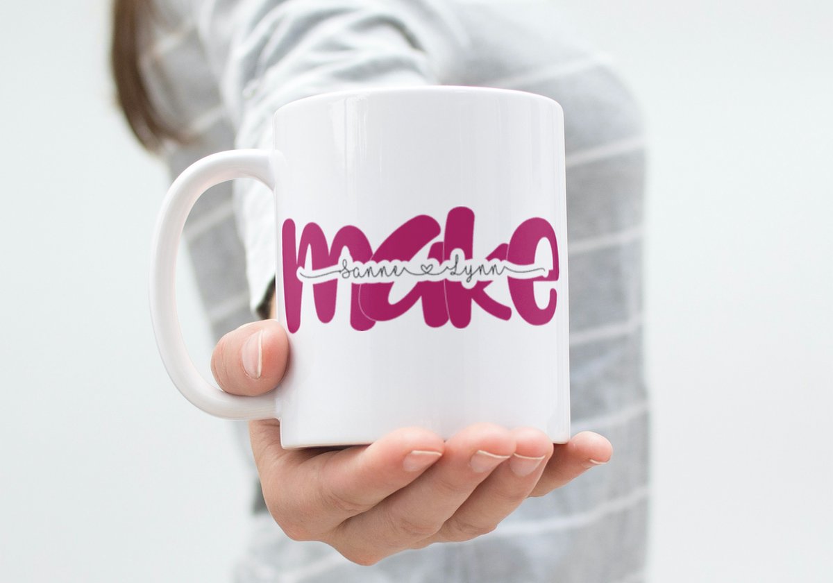 Hip met Pit Creaties - Mok "Make" Gepersonaliseerd met Namen Kleinkinderen - 300ml Koffiemok - Vaatwasbestendig - Verjaardag Moederdag - Namen via Mail