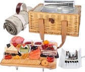 Wicker Picknickmand voor vier personen - Opvouwbare Mini-Picknicktafel - Grote Geïsoleerde Koeltas - Serviestas voor 4 - Cadeau (y2307-4 cm)