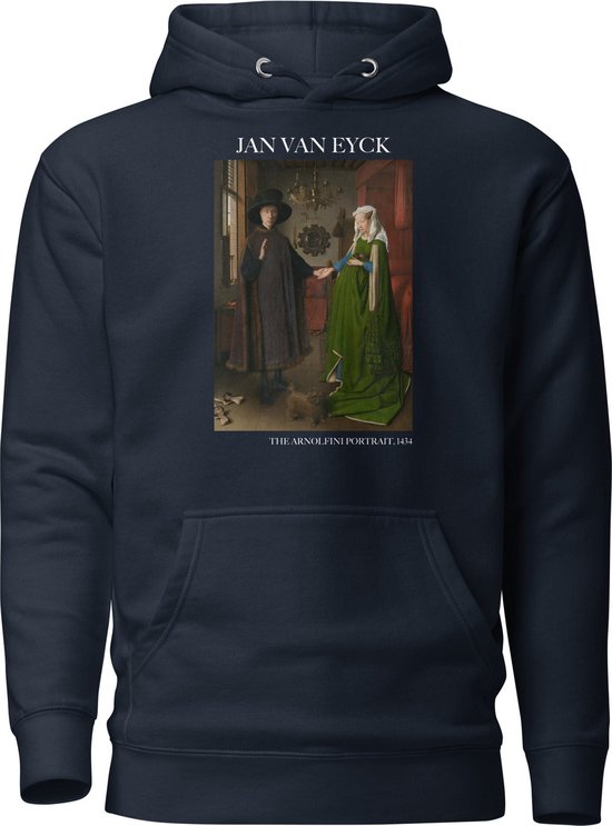 Jan van Eyck 'Het Arnolfini Portret' ("The Arnolfini Portrait") Beroemd Schilderij Hoodie | Unisex Premium Kunst Hoodie | Navy Blazer | XXL