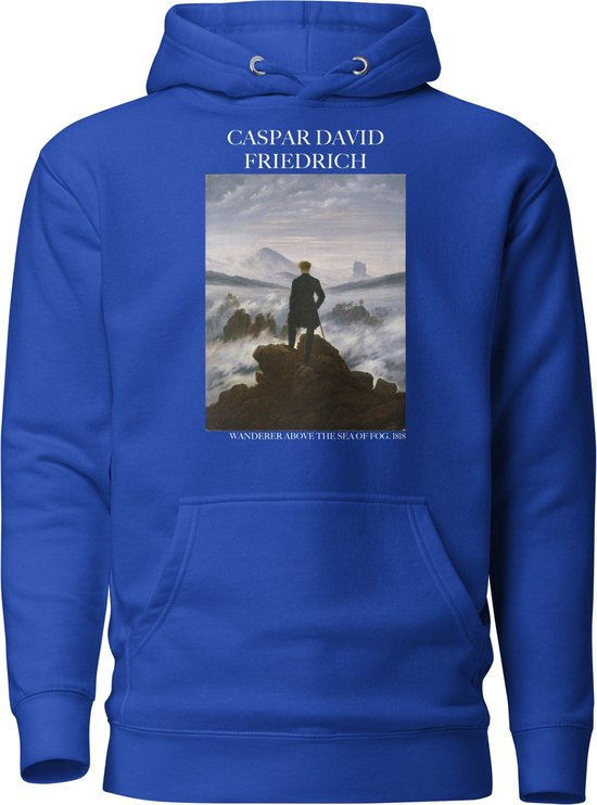 Caspar David Friedrich 'De Wandelaar boven de Nevelzee' ("Wanderer Above the Sea of Fog") Beroemd Schilderij Hoodie | Unisex Premium Kunst Hoodie | Team Royal | XL