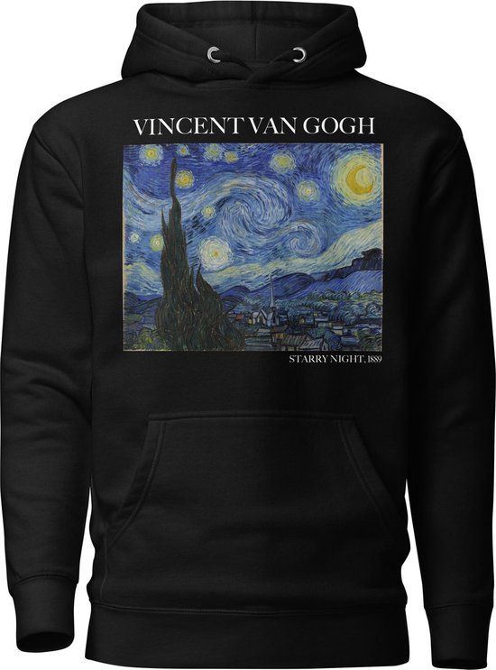 Vincent van Gogh 'Sterrennacht' ("Starry Night") Beroemd Schilderij Hoodie | Unisex Premium Kunst Hoodie | Zwart | S