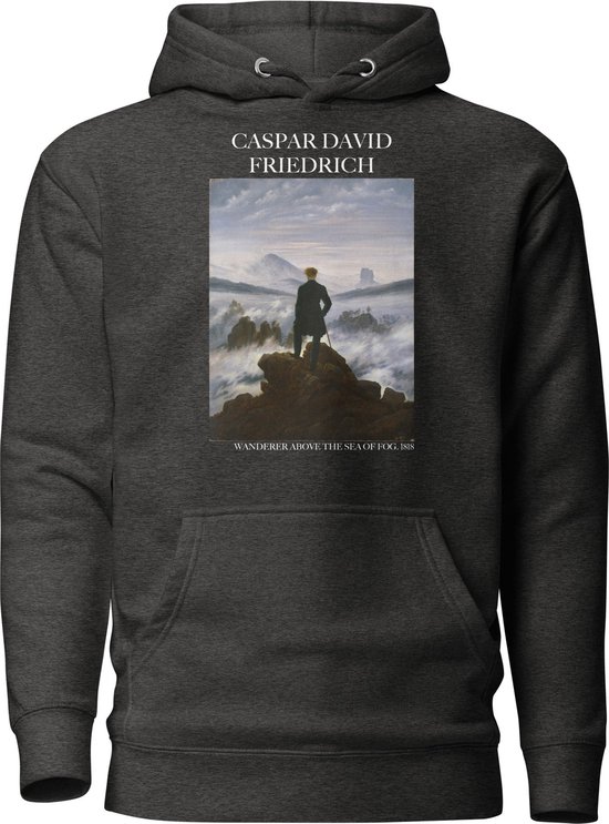 Caspar David Friedrich 'De Wandelaar boven de Nevelzee' ("Wanderer Above the Sea of Fog") Beroemd Schilderij Hoodie | Unisex Premium Kunst Hoodie | Charcoal Heather | L
