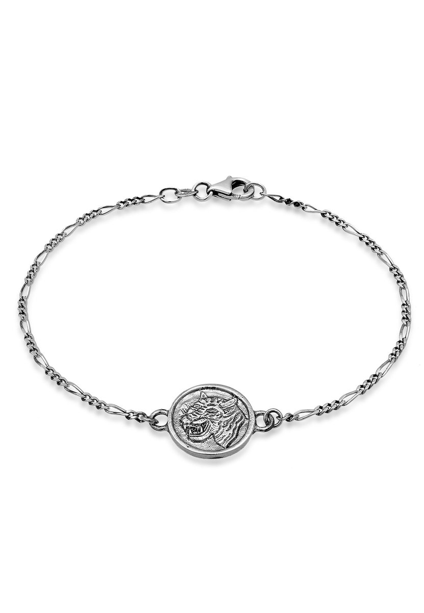 Haze & Glory - Armband - HG HAZE & GLORY - Armband Heren in 925 Sterling Zilver, sieraden mannen, Zilveren armband met Hanger geoxideerd, Modern, Tiger, 18-19 cm - Heren