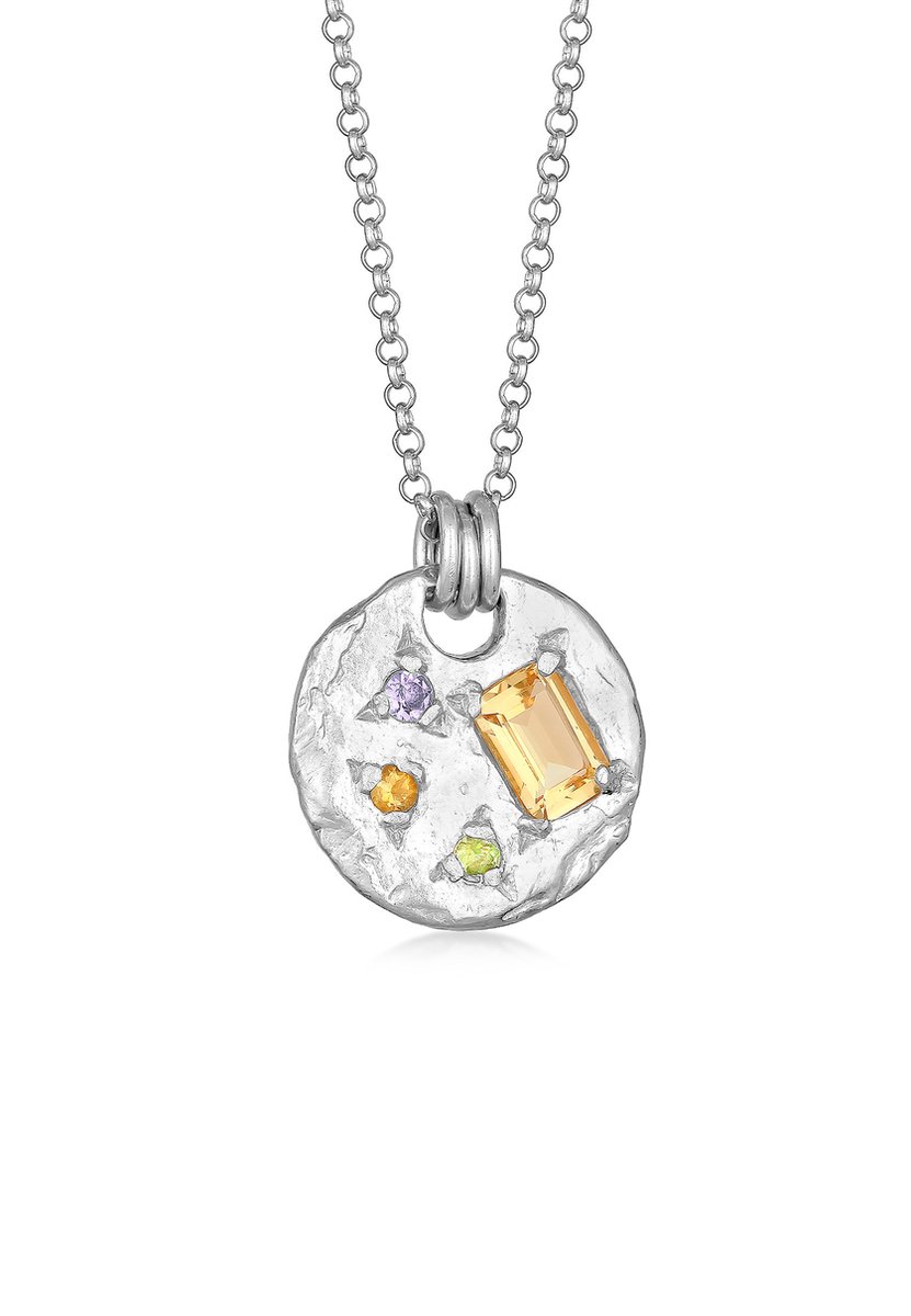 Haze & Glory - Halsketting - HG HAZE & GLORY - Halsketting Dames in 925 Sterling Zilver, sieraden vrouwen, zilveren Halsketting met Hanger, met citrien en peritdot, vintage, Jagger, verguld, 45 cm - Dames