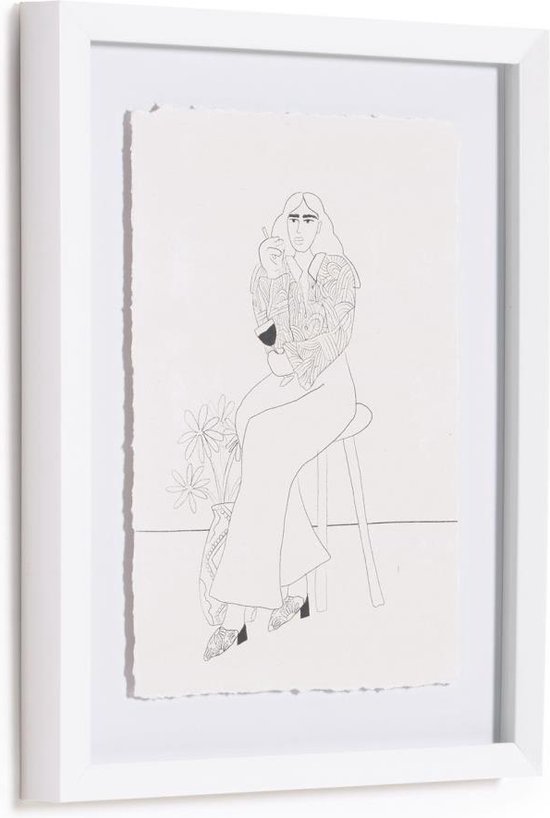Kave Home - Mellea photo noir et blanc d'une femme avec un verre à vin 30 x 40 cm