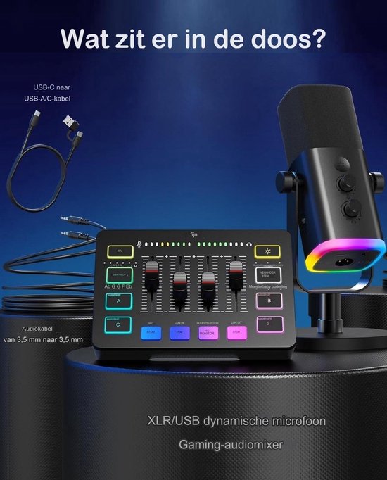 FIFINE - Pack de démarrage - AM8 & SC3 - Pack de démarrage Podcast - Streaming de Gaming - Microphone USB RVB - Deck de streaming - Table de mixage DJ