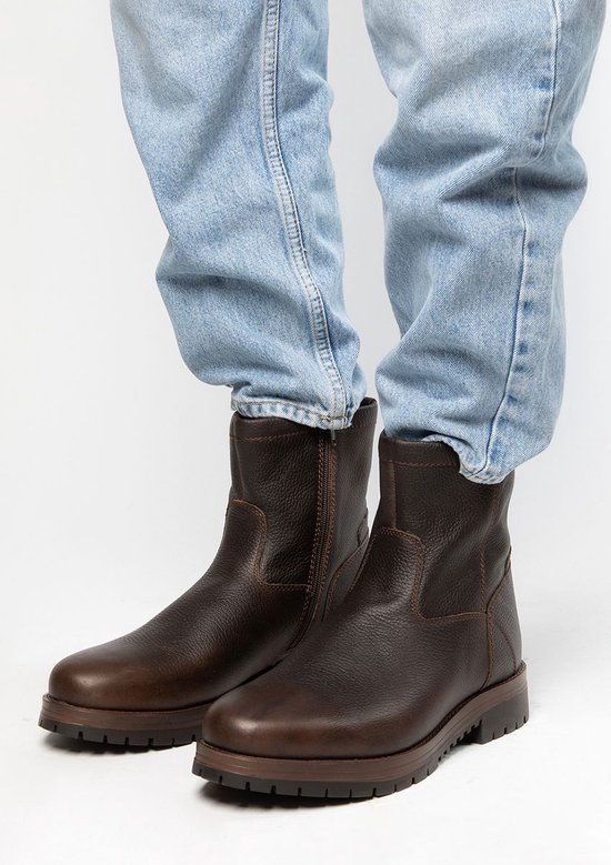 Sacha - Homme - Boots en cuir marron foncé avec fausse fourrure - Taille 40