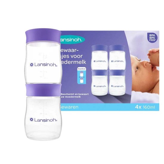 Lansinoh 4 x 160 ml Natural Wave Bewaarflesjes voor Moedermelk