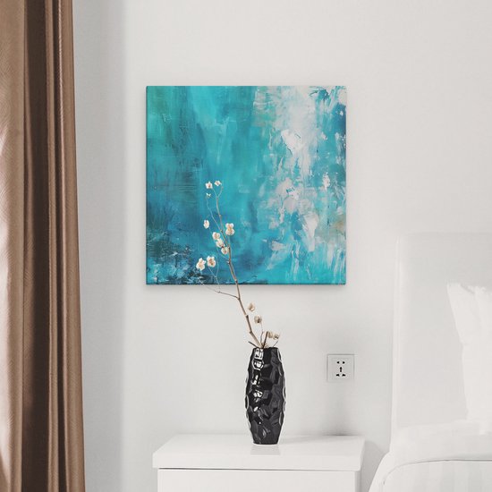 Artaza Canvas Schilderij Abstract van Blauw en Wit - 40x40 cm - Klein - Wanddecoratie Woonkamer - Schilderijen - Muurdecoratie