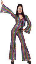 Wilbers & Wilbers - Jaren 80 & 90 Kostuum - Shiny Rainbow Jaren 80 Catsuit - Vrouw - Multicolor - Maat 44 - Carnavalskleding - Verkleedkleding