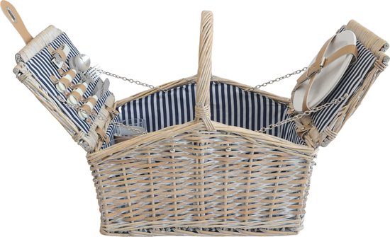 Foto: Picknickmand lumparland incl inhoud voor 2 personen 40x28x37 cm naturel wit en blauw casa pro