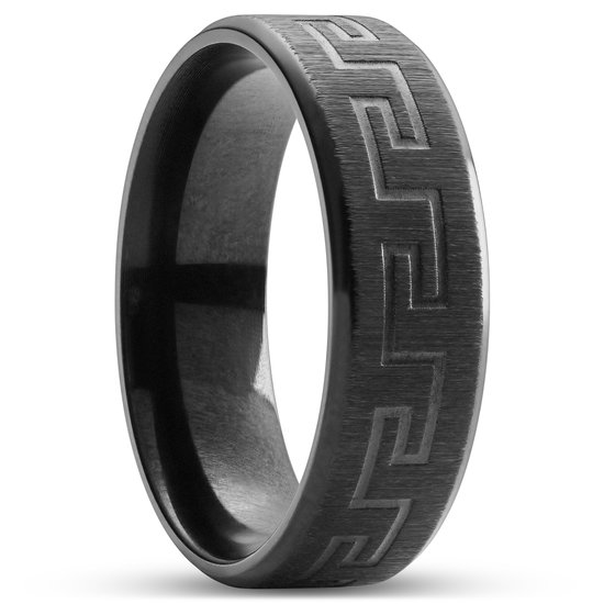 7 mm Gunmetal Zwarte Roestvrijstalen Ring met Meanderpatroon