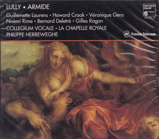 Albumhoes met schilderij van Lully's Armide, met artiesten en France Telecom logo.