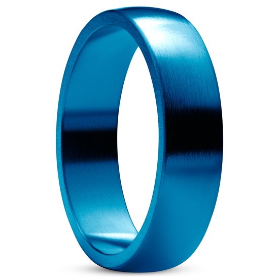 Ferrum | 6 mm Geborstelde Blauwe Roestvrijstalen D-vormige Ring