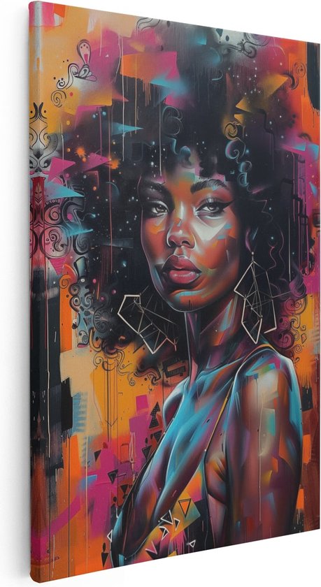 Artaza Canvas Schilderij Afrikaanse Vrouw met Afrohaar - 80x120 - Groot - Foto Op Canvas - Canvas Print