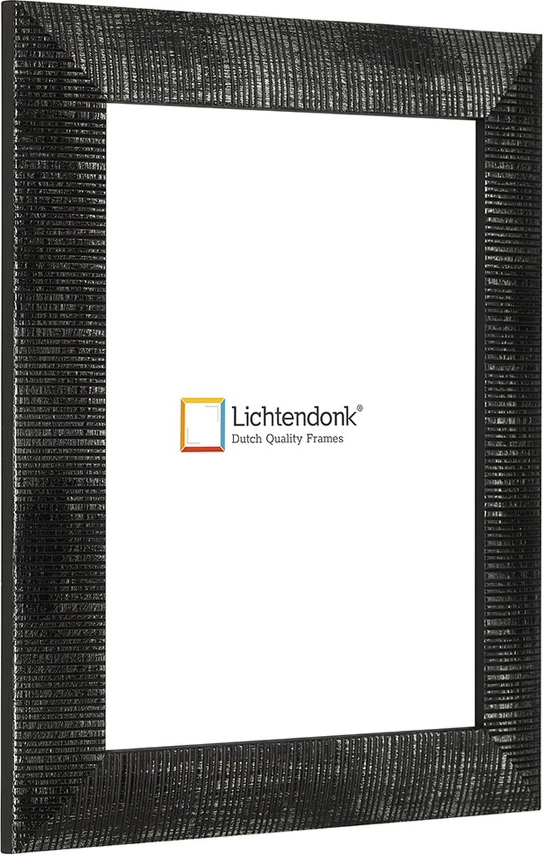 Lichtendonk Fotolijst - Geribbeld Profiel - Zwart met Zilver - Fotomaat 21x29,7 - Ontspiegeld ACRYLITE® - Art.nr. 10550008212973
