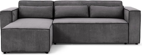 Canapé d'angle Castel - avec fonction couchage - tissu côtelé - gauche - 260 x 173 cm - mobilier lounge - gris foncé - Maxi Maja