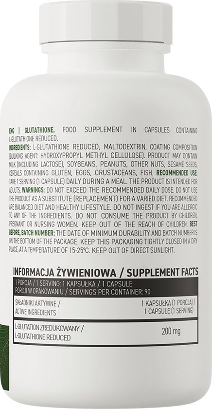 Supplementen - Glutathione 200mg - Vegan - 90 Capsules - OstroVit