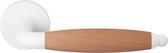 Deurkruk op rozet - Wit - RVS - GPF bouwbeslag - Ika XL Deurklink wit/ kersen gebogen met ronde eindknop op rond