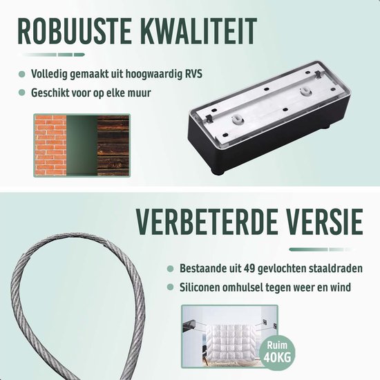 BrightLife Waslijn Uittrekbaar - Uittrekbare Wasdraad - Staalgevlochten - 2x 4,2 meter - Binnen en Buiten – Robuust RVS – Automatisch Straktrek Systeem - Alternatief Wasrek of Droogrek