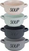 Cosy & Trendy Soepbekers/soepkommen - set 4x stuks - 13 x 6.5 cm - 470 ml - keramiek - mix kleuren - kommetjes