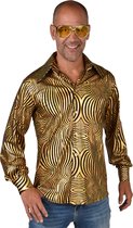 Magic By Freddy's - Jaren 80 & 90 Kostuum - Duizelingwekkend Disco Overhemd Goud Man - Goud - Small / Medium - Carnavalskleding - Verkleedkleding