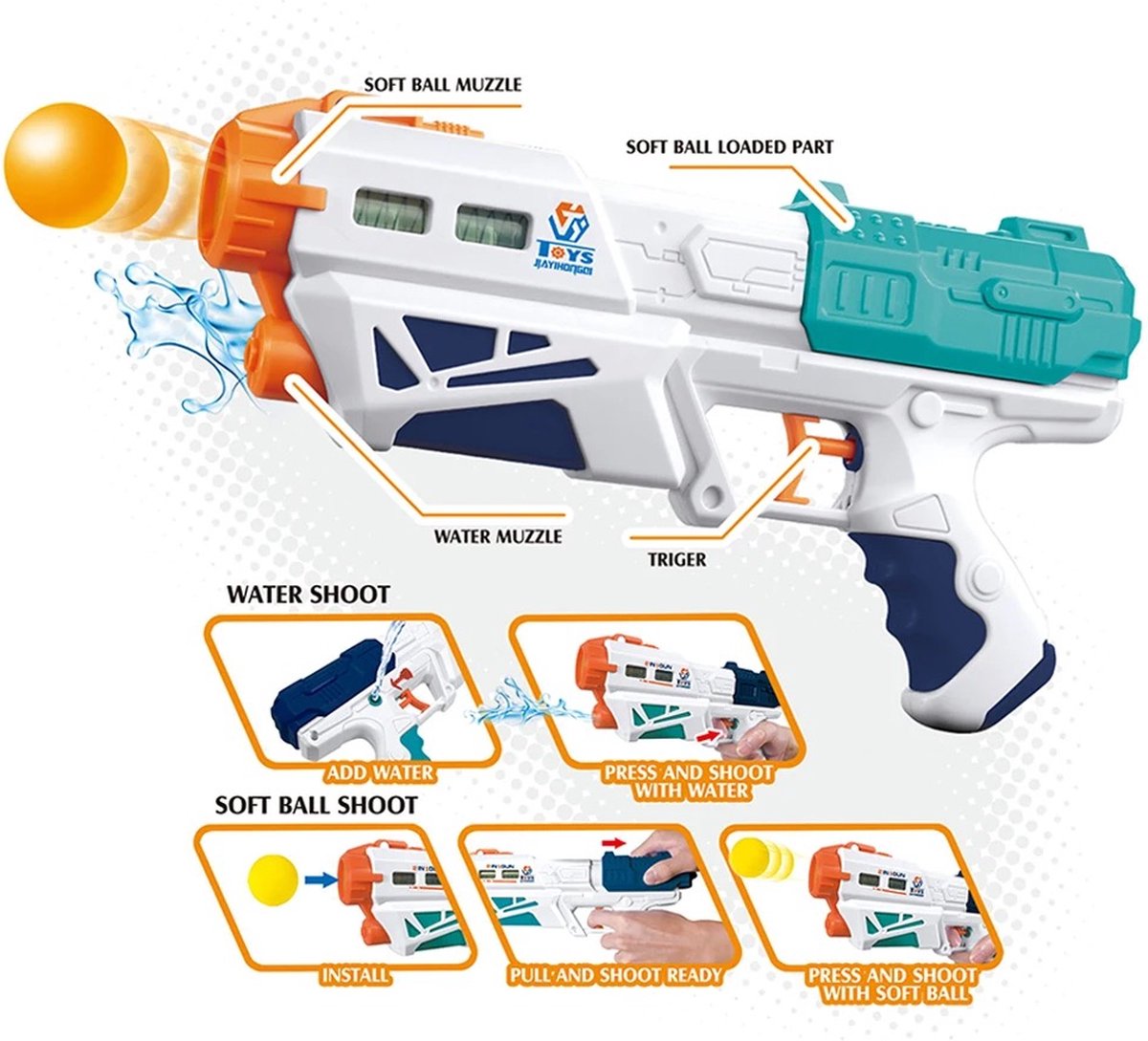 Merkloos Magic Gun 2 in 1 waterpistool speelgoed pistool met ballen bad speelgoed jongens speelgoed