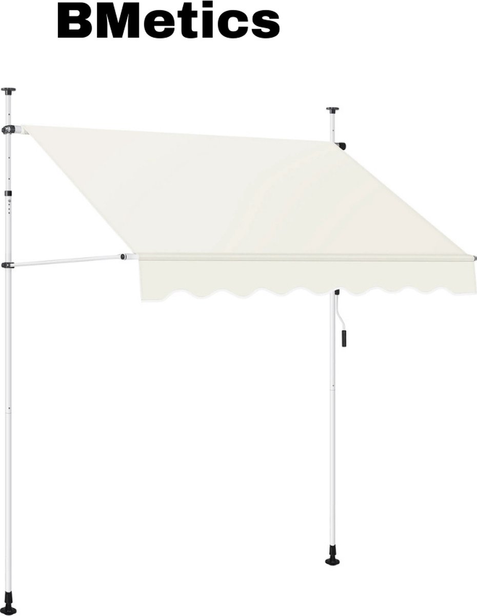 BMetics Zonnescherm – Zonneluifel Klemluifel Verstelbaar Klem-zonwering Zonnescherm Balkon Zonder Boren Handmatig Beige- B 300 cm x L180 cm x H 200 300 cm