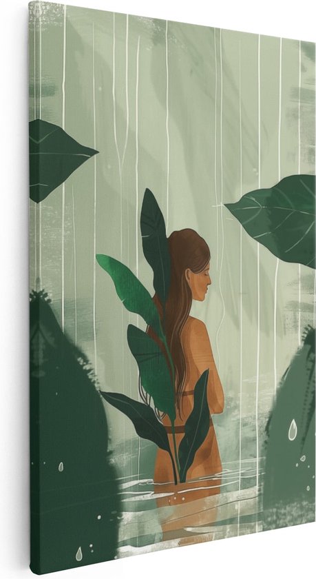 Artaza Canvas Schilderij Illustratie van een Vrouw in de Jungle - 20x30 - Klein - Foto Op Canvas - Canvas Print