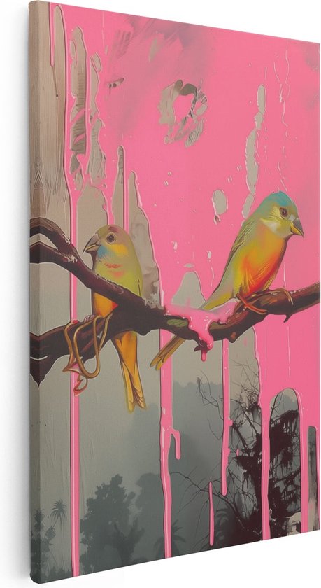 Artaza Canvas Schilderij Twee Vogels op een Tak - Foto Op Canvas - Canvas Print