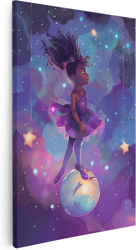 Artaza Peinture sur toile Fille dans une robe violette debout au sommet d'une lune – 20 x 30 – Klein – Photo sur toile – Impression sur toile