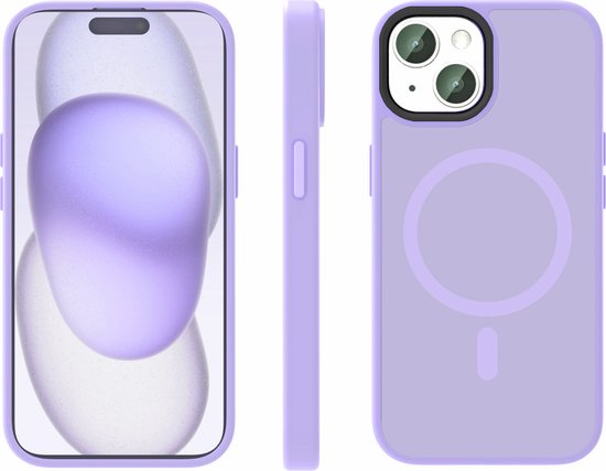 IYUPP Hoesje Geschikt voor iPhone 13 Hoesje - Geschikt voor MagSafe - Shockproof Back Cover - Paars Lila Transparant