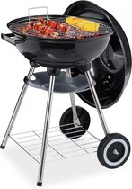 Houtskool BBQ met deksel en as opvangschaal - Tuin & camping grill ∅ 40 cm - Zwarte houtskoolbarbecue met plateau Barbecue