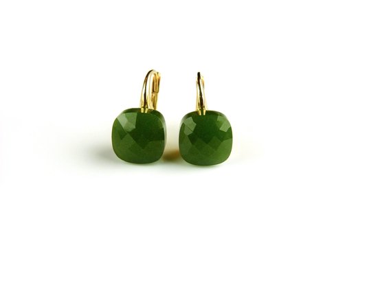 Zilveren oorringen oorbellen geelgoud verguld model pomellato met groene kaki steen